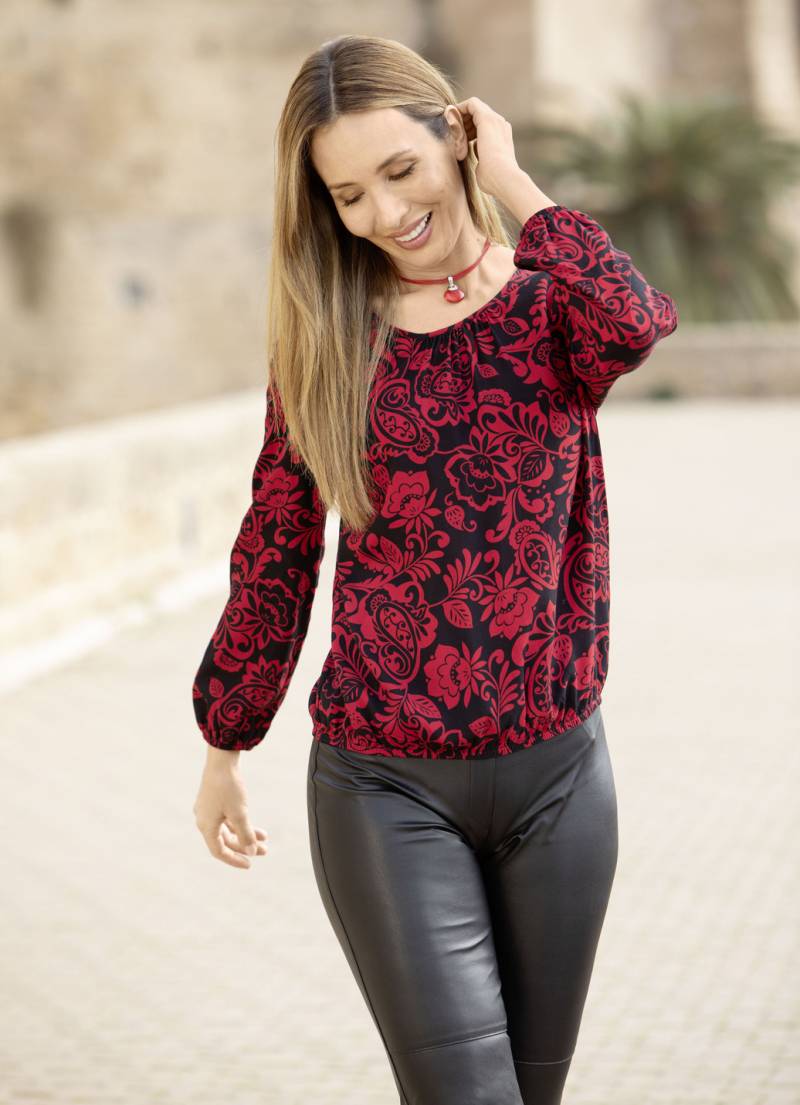 Tunika mit dekorativer Fältelung, Schwarz-Rot, Größe 46 von BADER