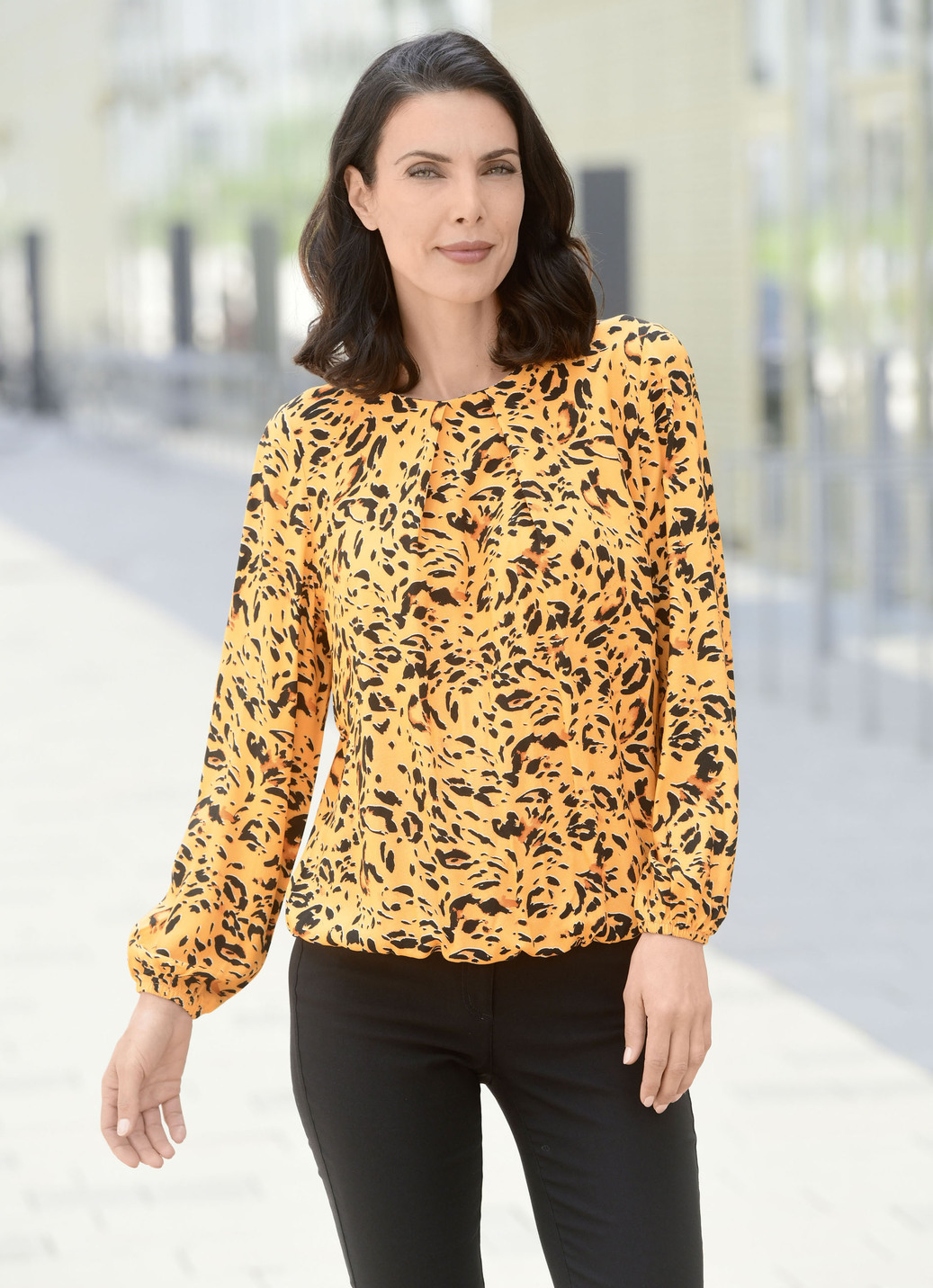 Tunika mit elastischen Abschlüssen, Gelb-Schwarz-Mango-Bunt, Größe 48 von BADER