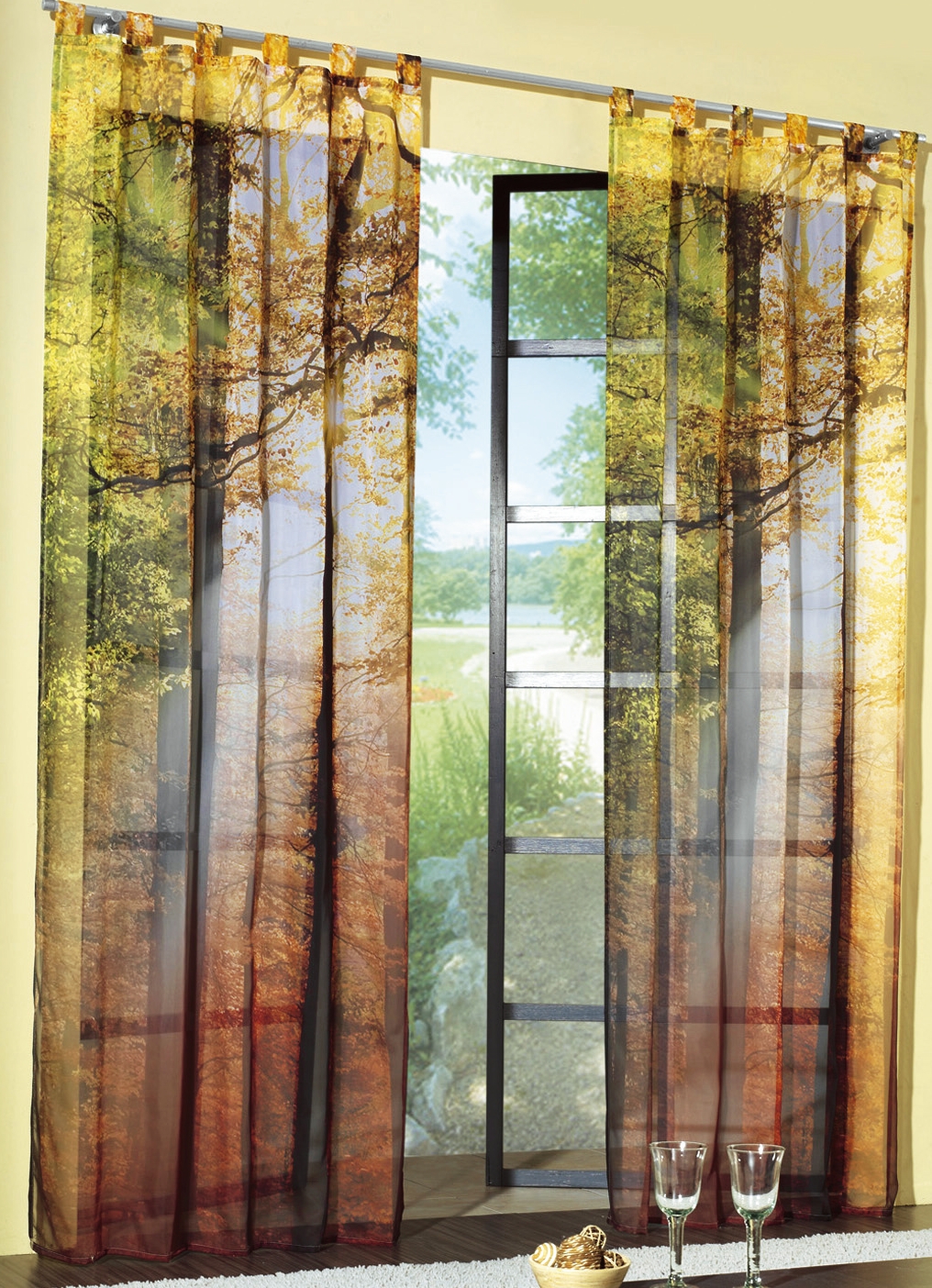 Übergardine mit Digitaldruck Herbst-Motiv, mit Schlaufen, Größe 397 (H175xB120 cm) von BADER