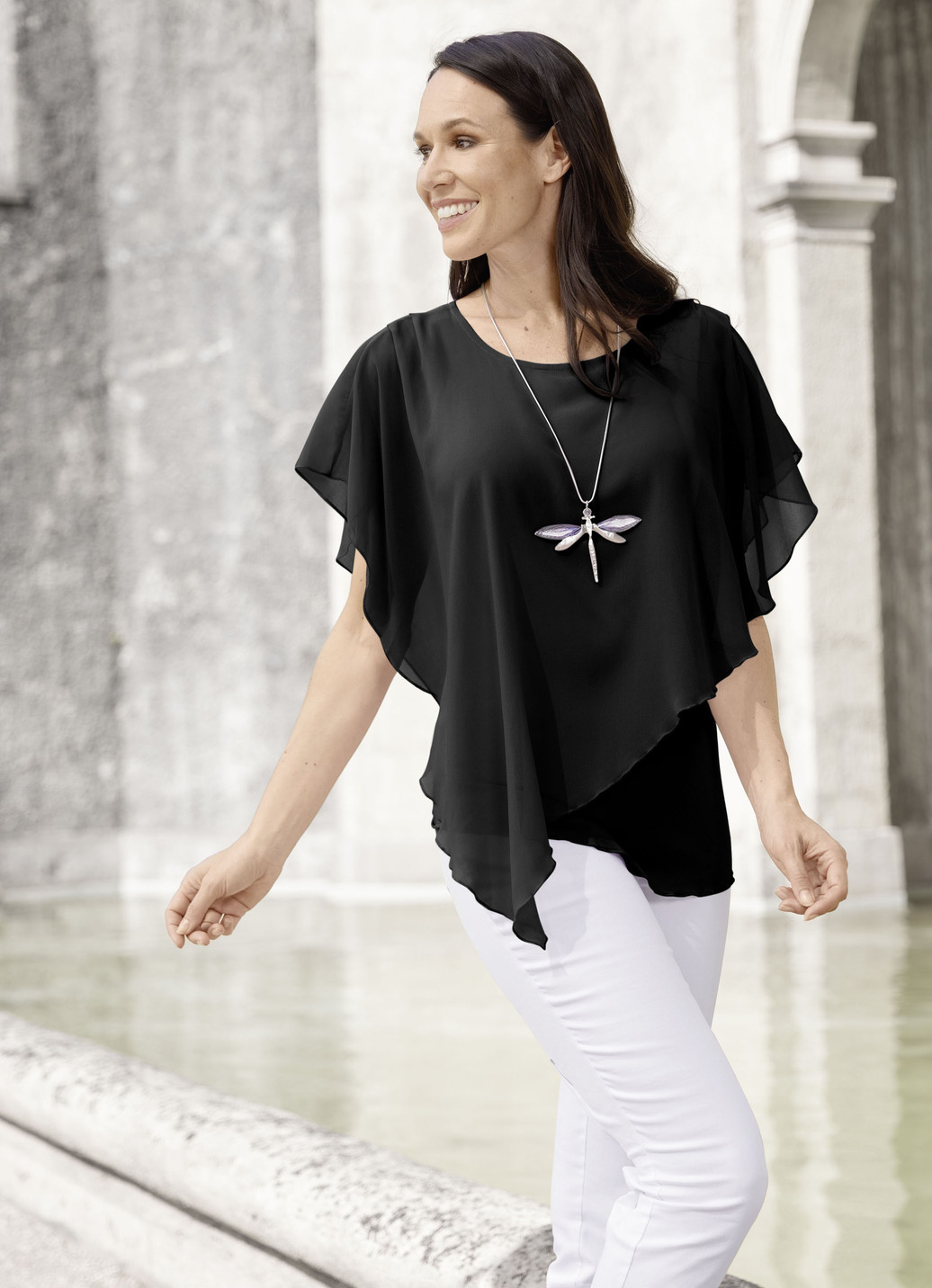 Unifarbene Poncho-Tunika, Schwarz, Größe 48 von BADER