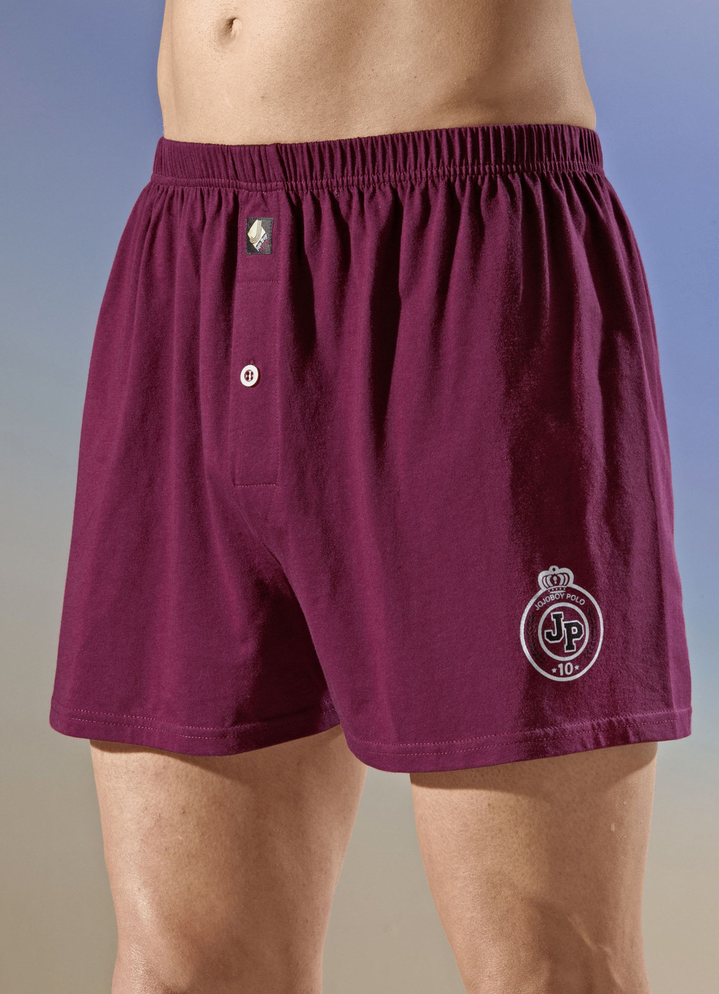 Viererpack Boxershorts, uni mit Druckmotiv, 2X Bordeaux, 2X Rauchblau, Größe 12 von BADER