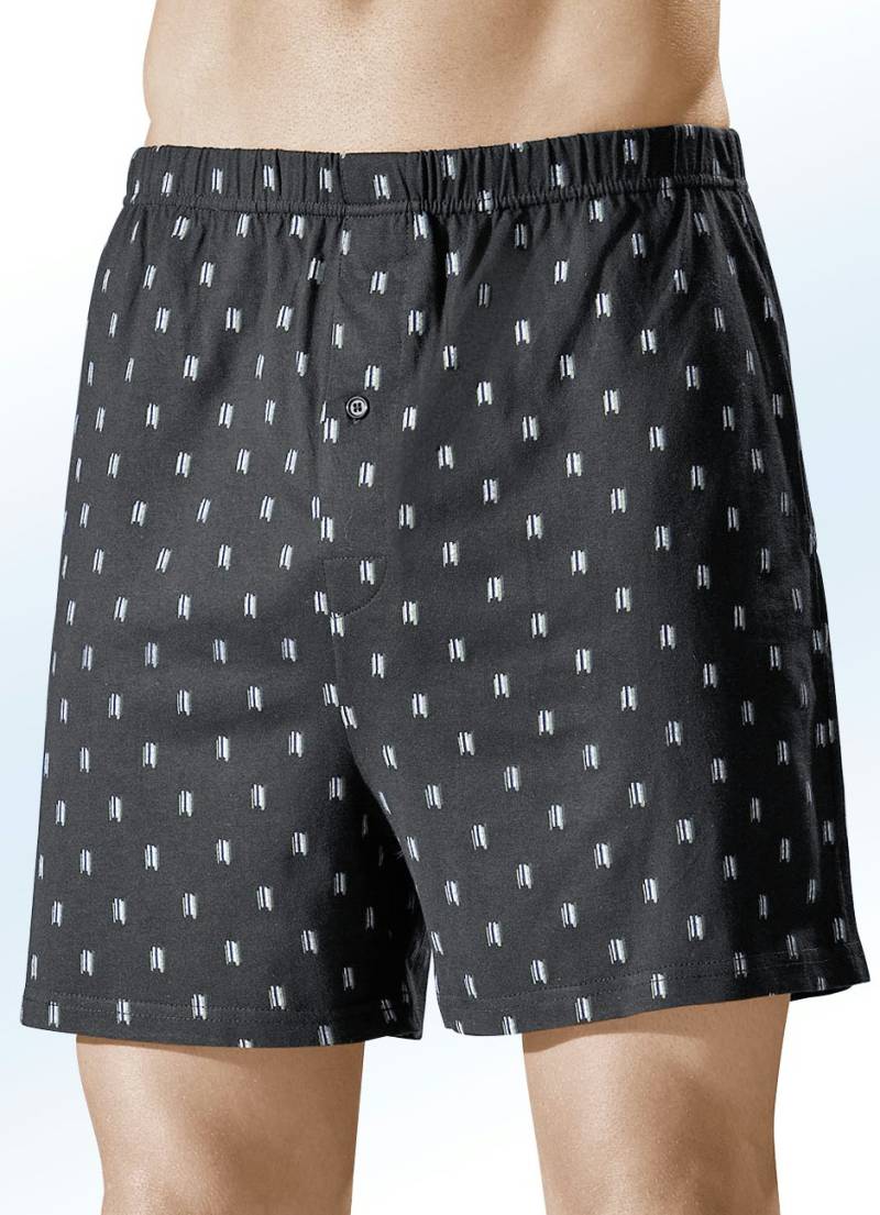 Viererpack Boxershorts, bunt dessiniert, 2X Schwarz-Bunt, 2X Taubenblau-Bunt, Größe 8 von BADER