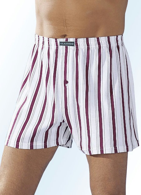 Viererpack Boxershorts, bunt gestreift, 2X Weiss-Bordeaux, 1X Weiss-Smaragd, 1X Weiss-Navy, Größe 10 von BADER