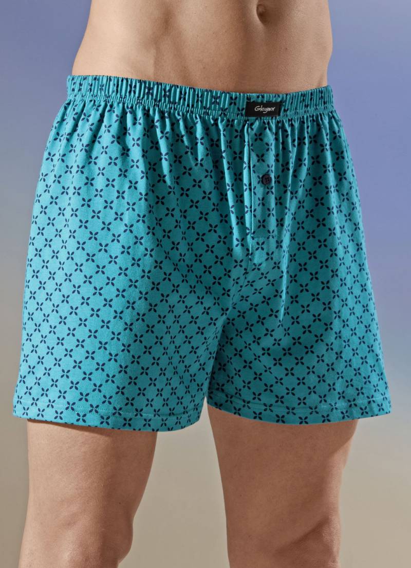 Viererpack Boxershorts mit Alloverdessin, 2X Petrol-Marine, 2X Royalblau-Schwarz, Größe 10 von BADER