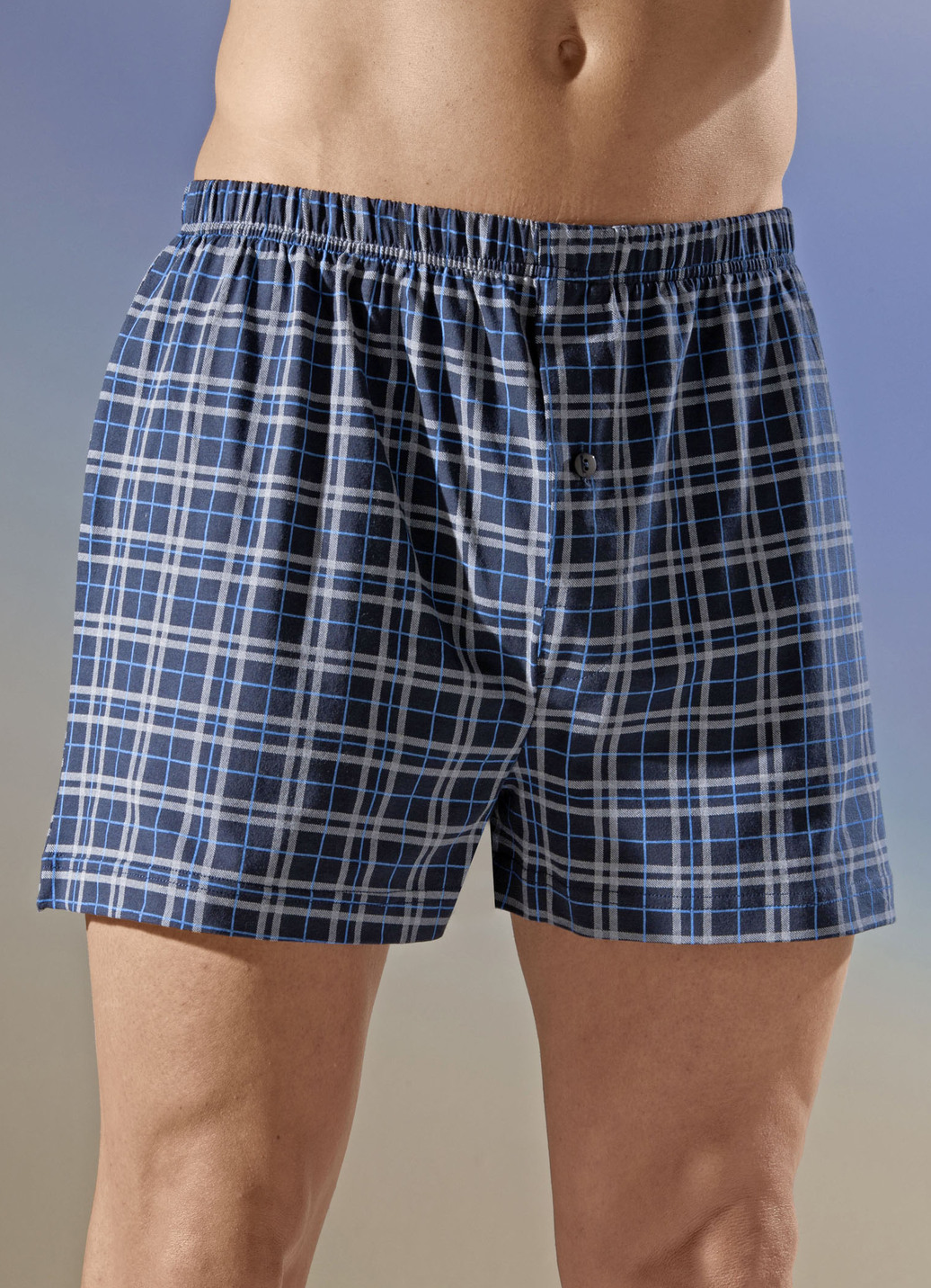 Viererpack Boxershorts mit Karodessin, 2X Marine-Grau, 2X Grau-Marine, Größe 12 von BADER