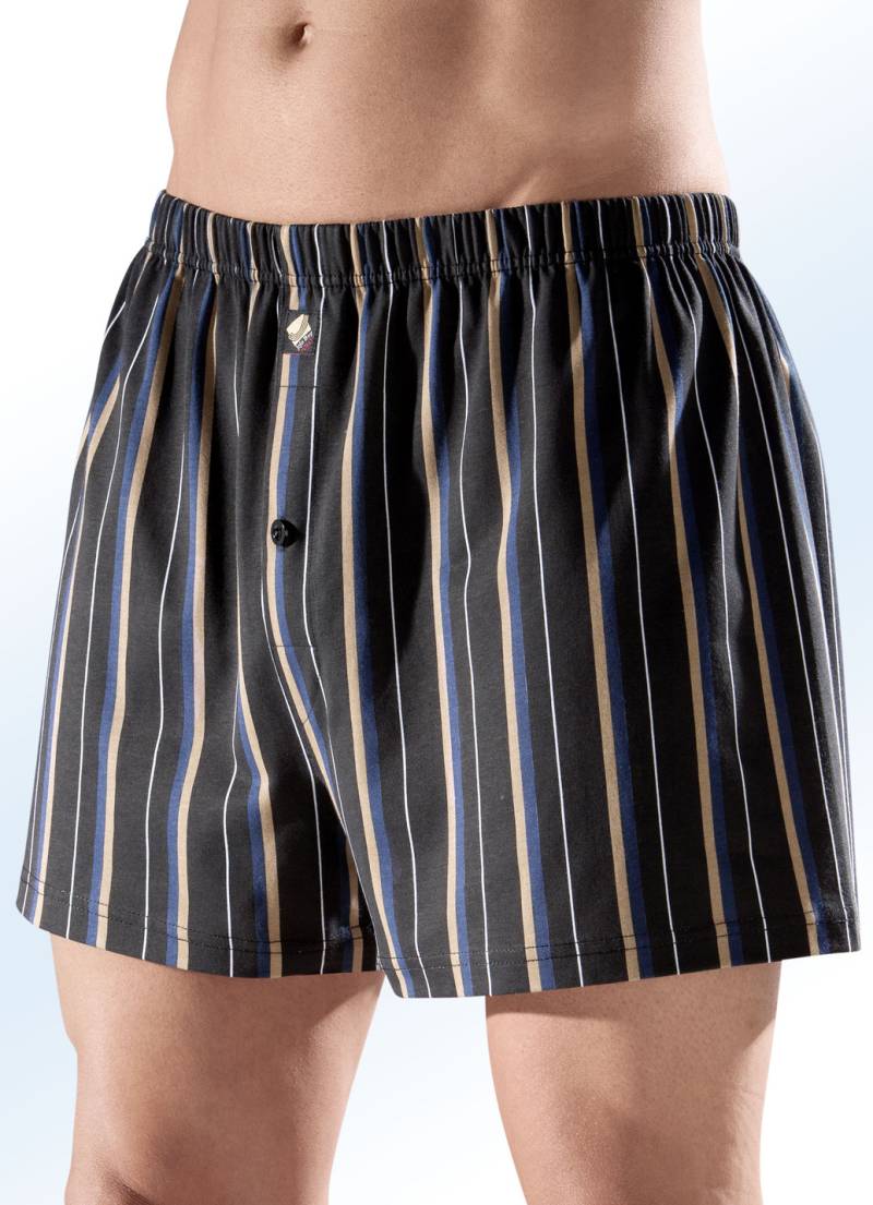 Viererpack Boxershorts mit Streifendessin, 2X Schwarz-Beige-Marine, 2X Marine-Beige-Schwarz, Größe 7 von BADER