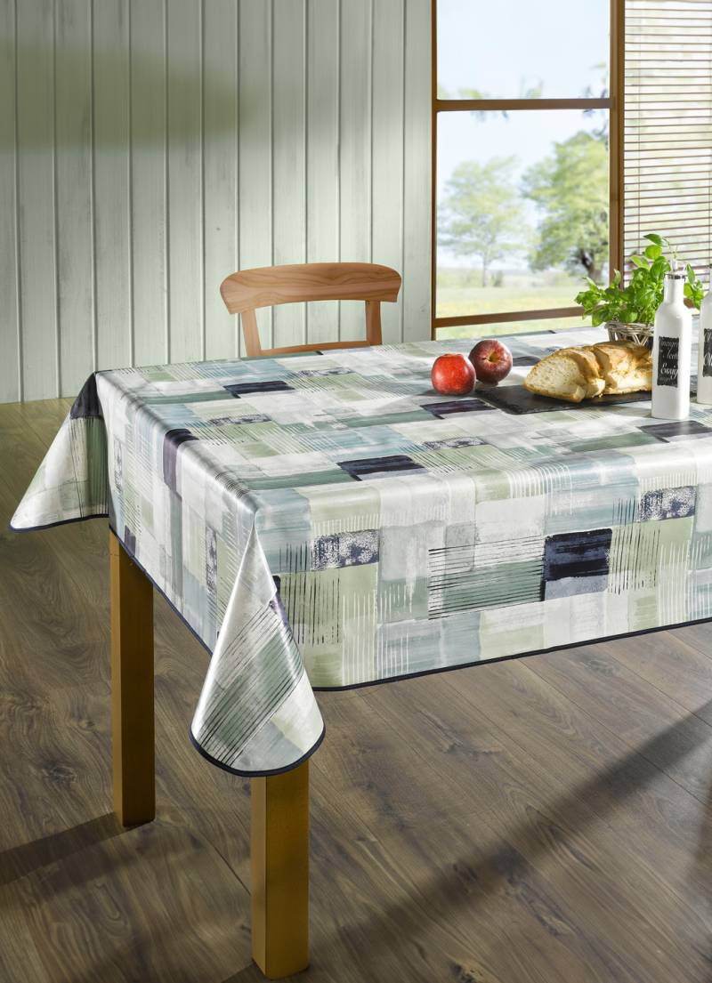 Wachstuch-Tischdecke in Patchwork-Optik, Größe 110 (Tischdecke, 110x140 cm), Grün-Bunt von BADER