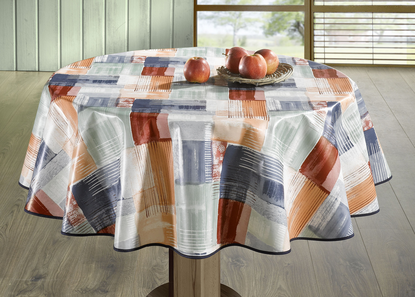 Wachstuch-Tischdecke in Patchwork-Optik, Größe 155 (Tischdecke rund, ø 155 cm), Rot-Bunt von BADER