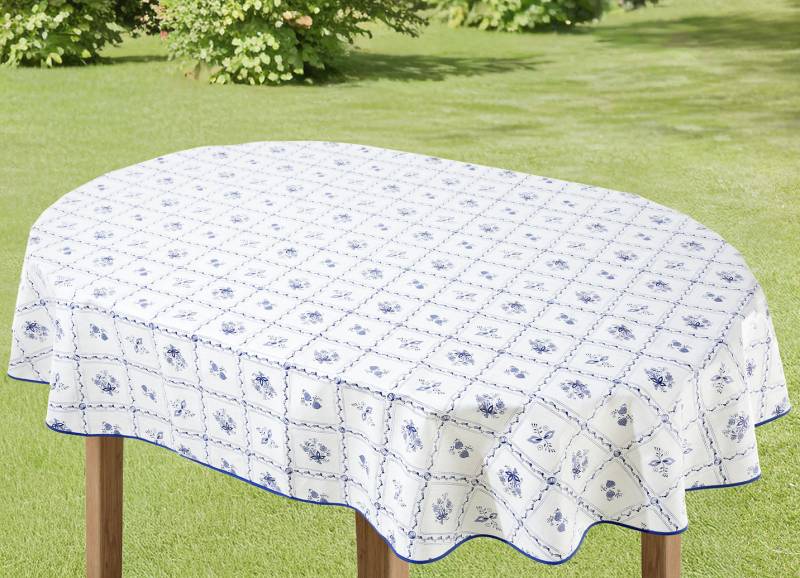 Wachstuch-Tischdecke in pflegeleichter Qualität, Größe 190 (Tischdecke oval, 140x190 cm), Blau-Weiss von BADER