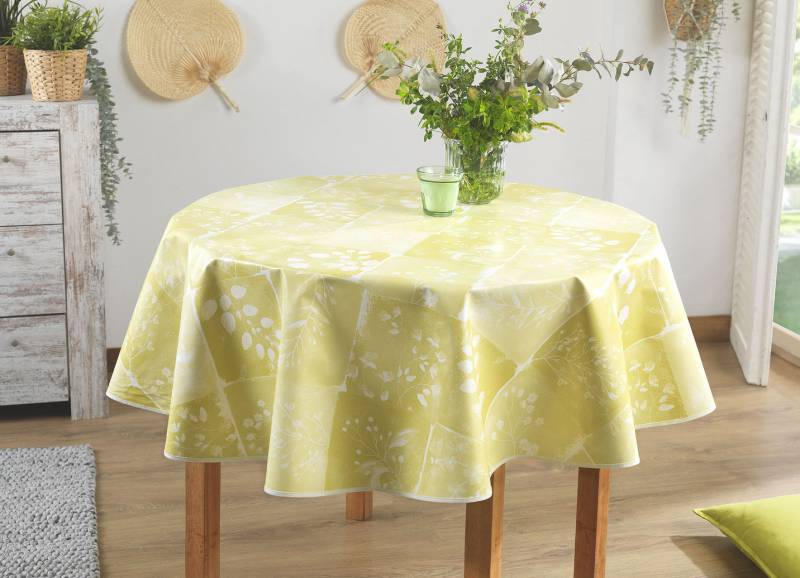 Wachstuch-Tischdecke in toller Patchwork-Optik, Größe 190 (Tischdecke oval, 140/190 cm), Grün von BADER