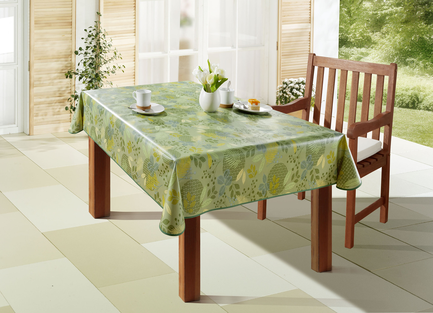 Wachstuch-Tischdecke mit Blätter-Motiv, Größe 130 (Tischdecke, 130x160 cm), Grün von BADER