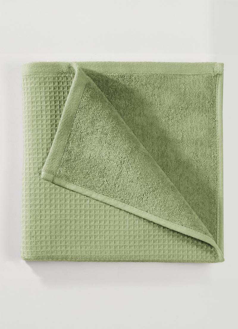 Waffelpiqué-Frottier-Serie aus Baumwolle, Größe 200 (2 Handtücher, 50/100 cm), Grün von BADER