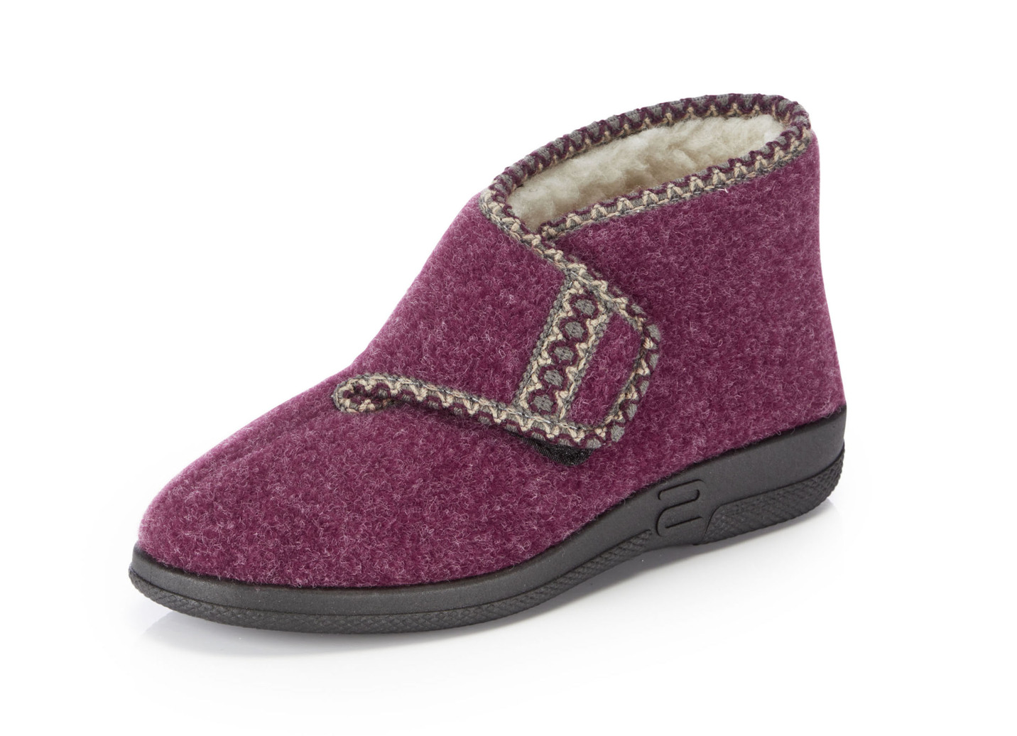 Warme Damen-Hausschuhe, Weite H, mit Klettverschluss, Bordeaux, Größe 36 von BADER