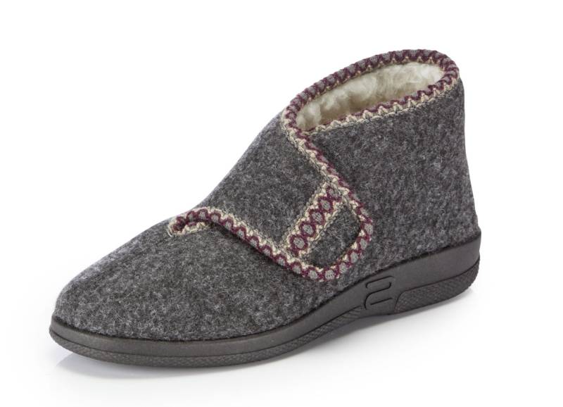 Warme Damen-Hausschuhe, Weite H, mit Klettverschluss, Grau, Größe 37 von BADER