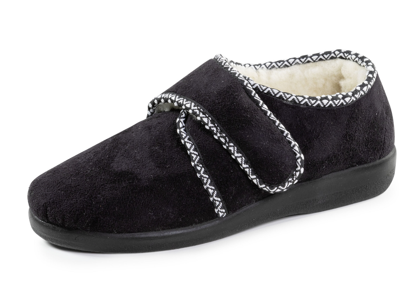 Warme Damen-Hausschuhe, Weite H, mit Klettverschluss, Schwarz, Größe 39 von BADER