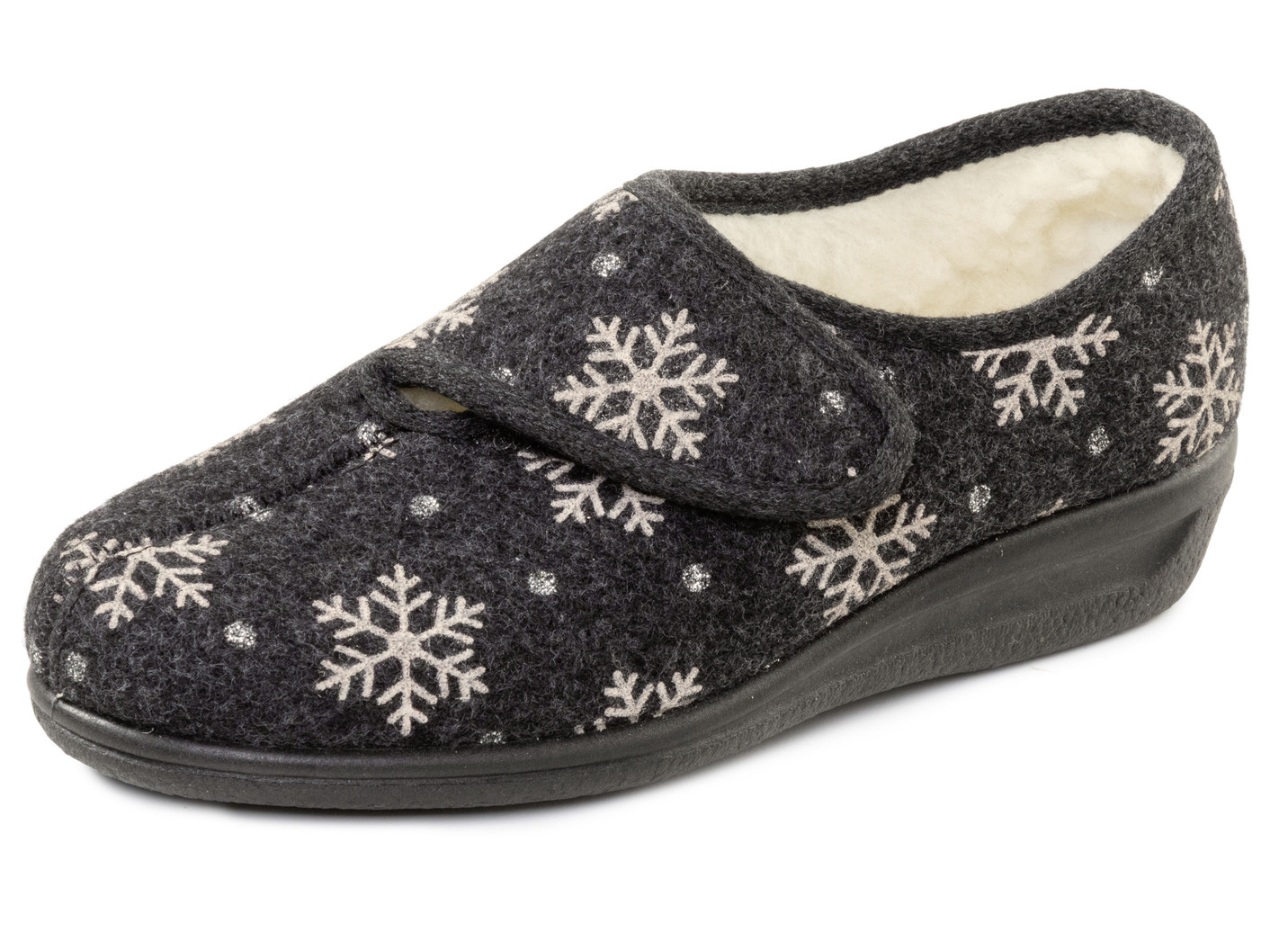 Warme Damen-Hausschuhe, Weite H, mit Klettverschluss, Schwarz, Größe 40 von BADER