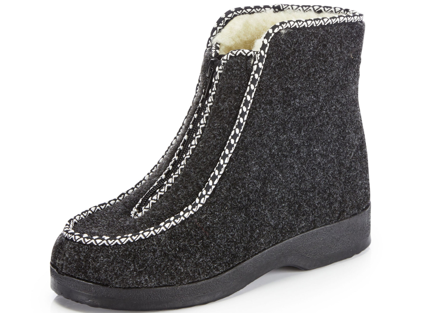 Warme Damen-Hausschuhe, Weite H, mit Reißverschluss, Anthrazit, Größe 39 von BADER