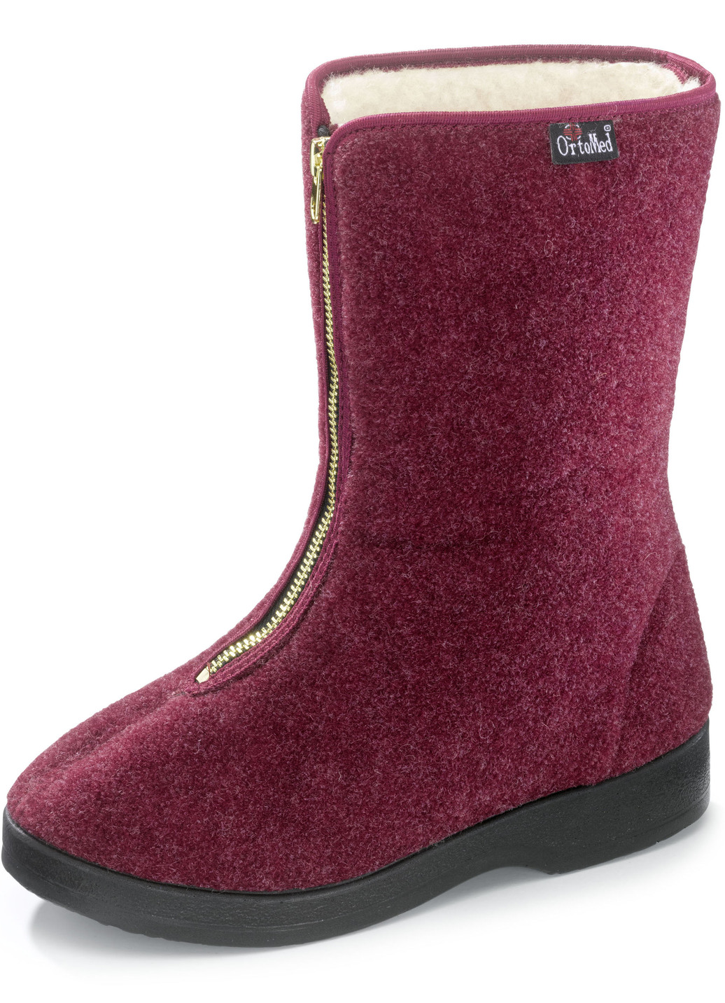 Warme Damen-Hausschuhe, Weite H, mit Reißverschluss, Bordeaux, Größe 38 von BADER