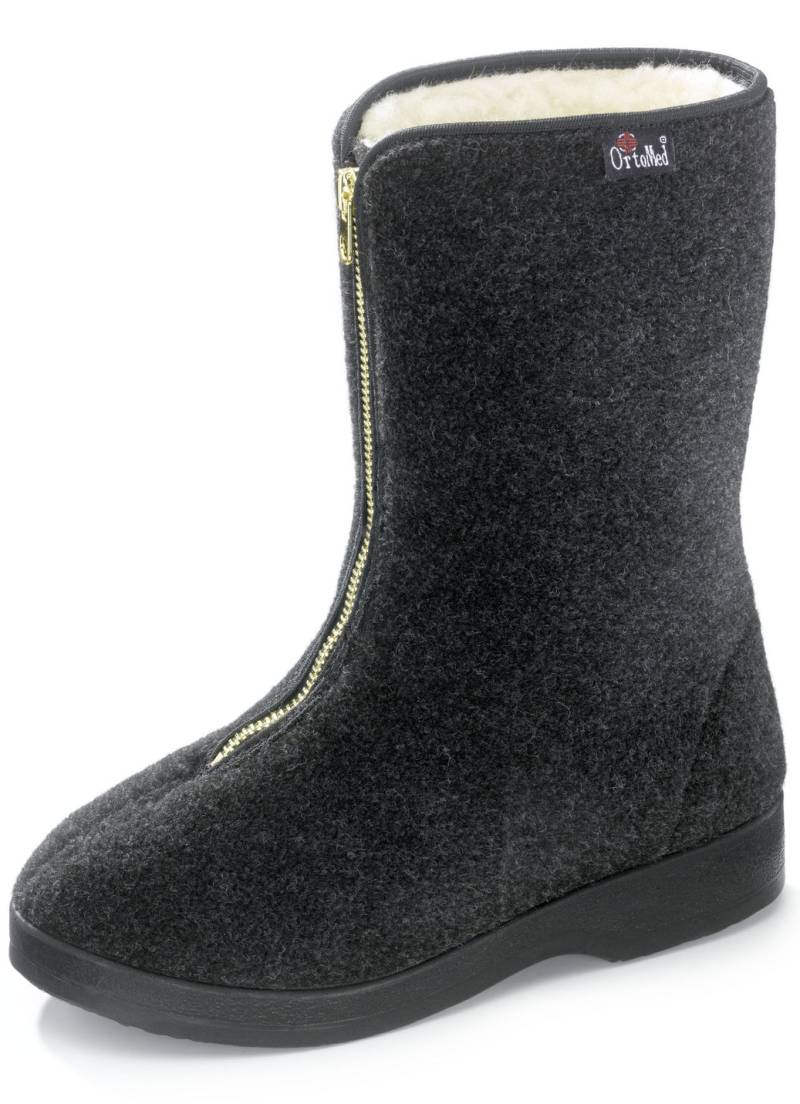 Warme Damen-Hausschuhe, Weite H, mit Reißverschluss, Schwarz, Größe 37 von BADER