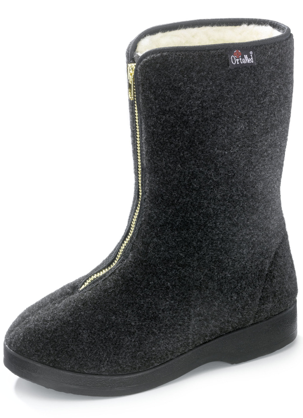 Warme Damen-Hausschuhe, Weite H, mit Reißverschluss, Schwarz, Größe 41 von BADER