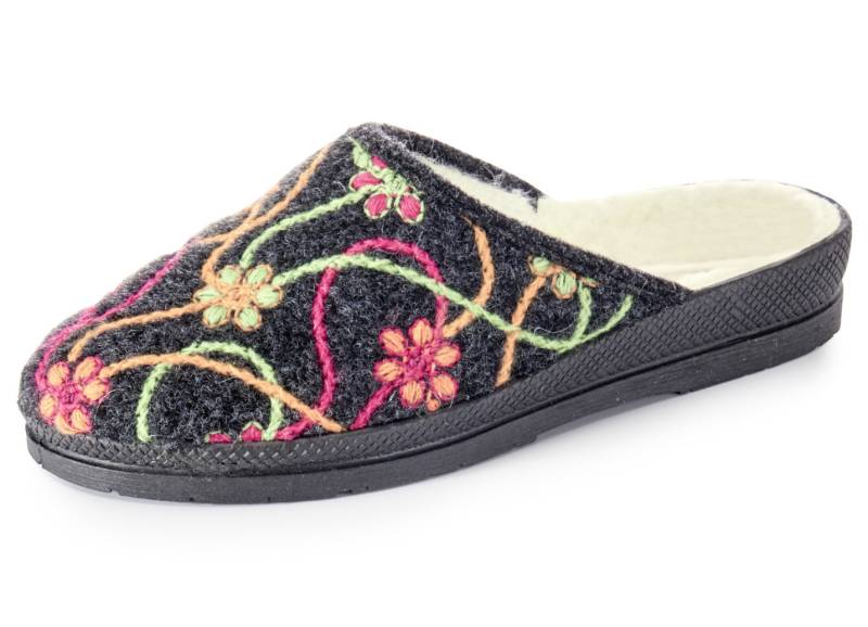 Warme Damen-Hausschuhe, mit Schurwolle, Anthrazit-Bunt, Größe 41 Warme Damen-Hausschuhe, mit Schurwolle, Anthrazit-Bunt, Größe 41 von BADER