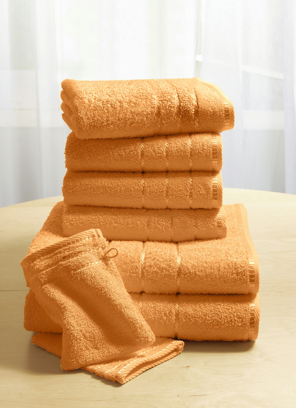 Weiche Walkfrottier-Handtücher aus dichtem Schingenflor, Größe 201 (2 Gästehandtücher, 30x50 cm), Mandarine von BADER