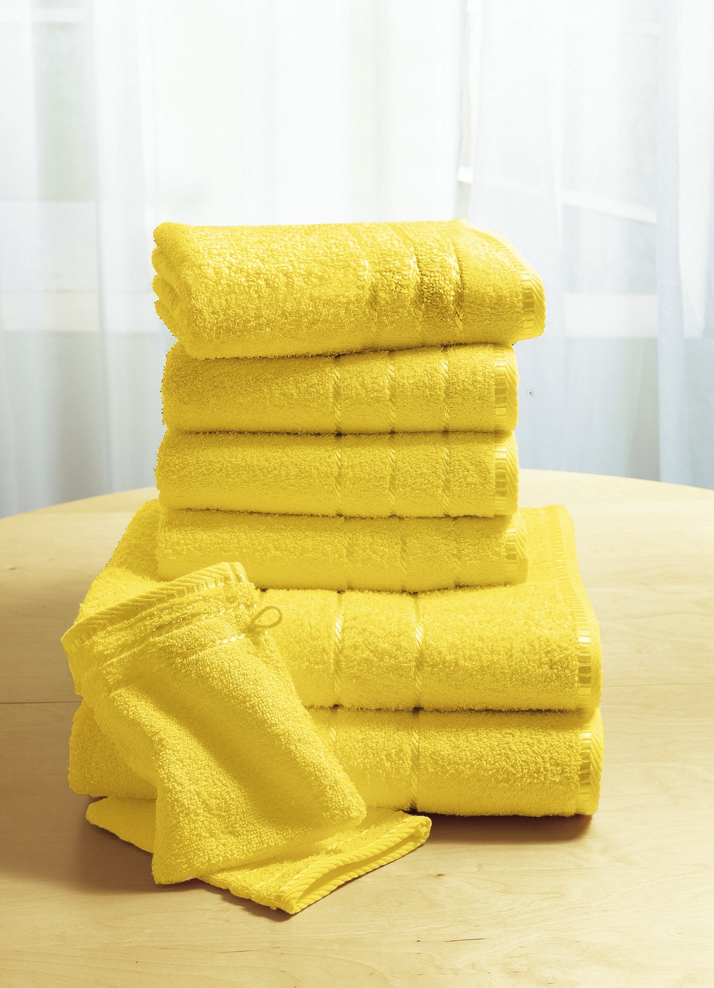 Weiche Walkfrottier-Handtücher aus dichtem Schingenflor, Größe 202 (2 Waschhandschuhe, 15x20 cm), Gelb von BADER