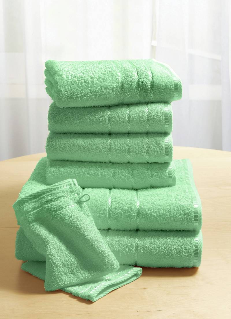 Weiche Walkfrottier-Handtücher aus dichtem Schlingenflor, Größe 210 (10-teiliges Sparset), Karibikgrün von Webana