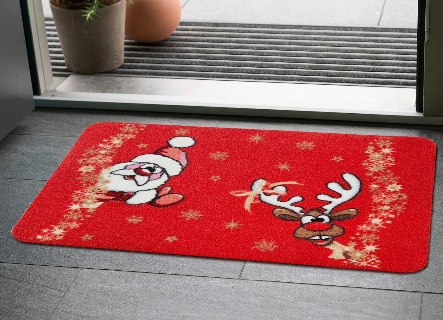Weihnachtliche Fußmatte mit Latex-Rückseite, Größe 100 (40x60 cm), Rot von BADER