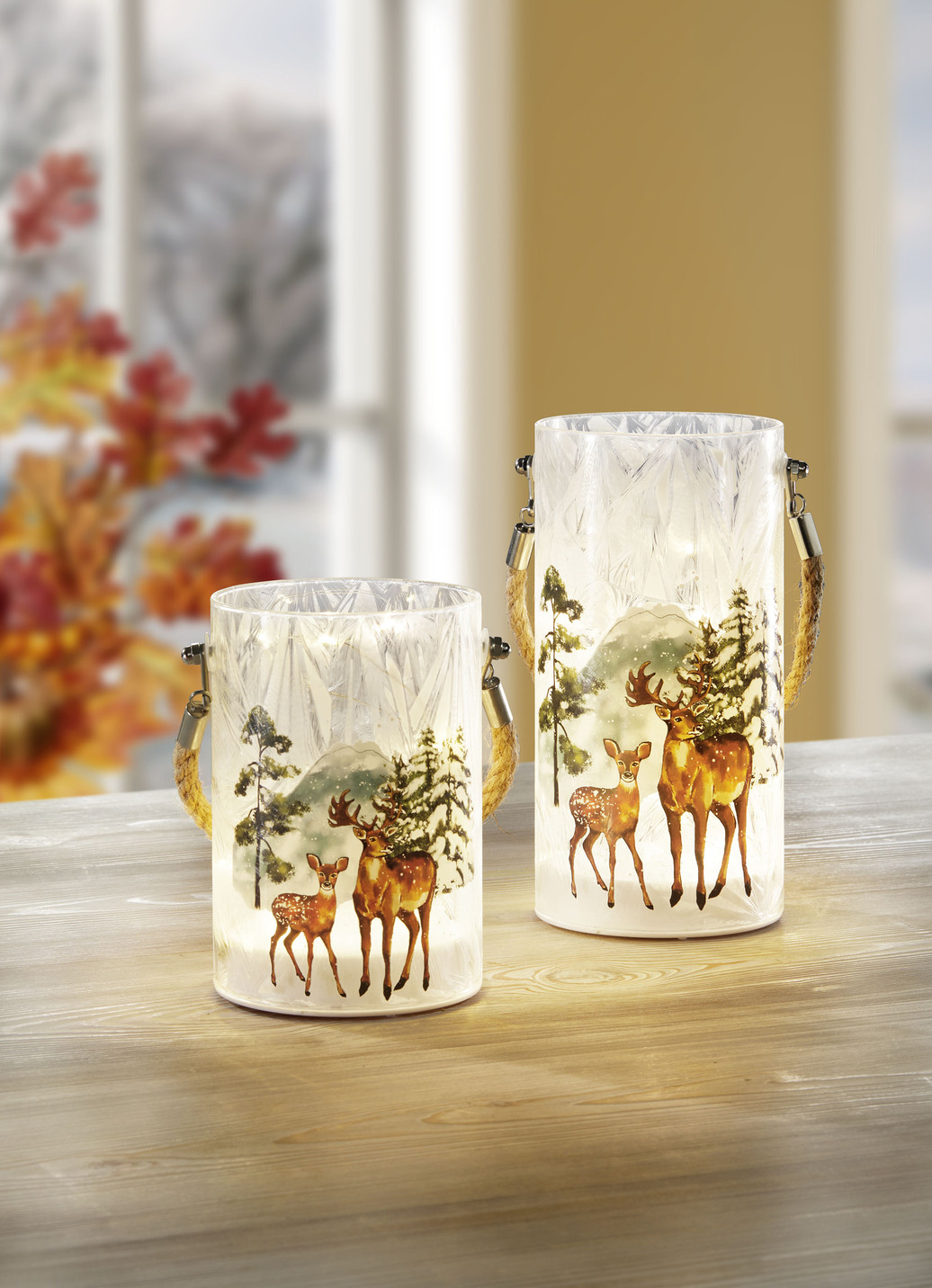 Windlicht, 2er-Set, Weiss-Braun Windlicht, 2er-Set, Weiss-Braun von BADER
