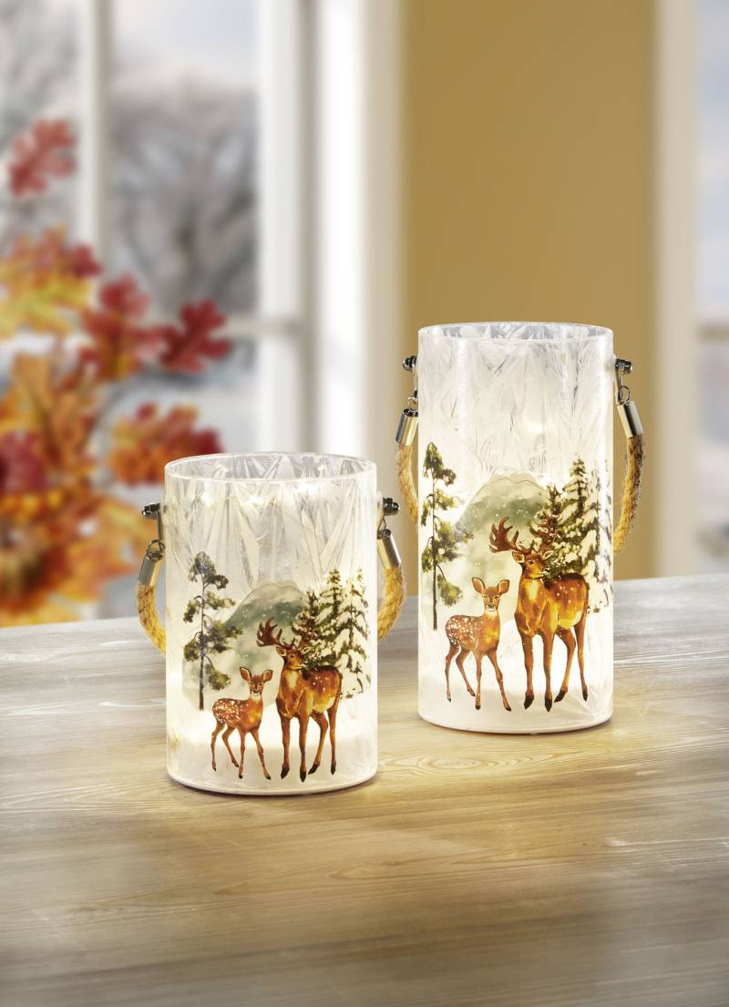 Windlicht, 2er-Set, Weiss-Braun Windlicht, 2er-Set, Weiss-Braun von BADER