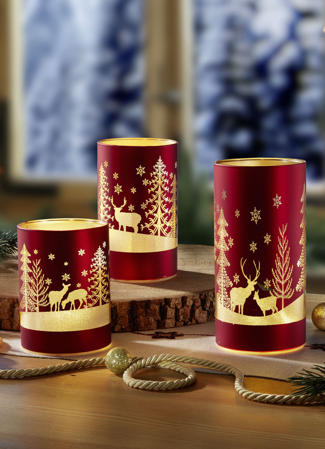 Windlicht, 3er-Set, aus Glas, Rot von BADER