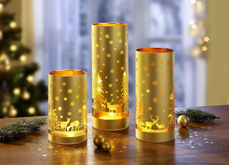 Windlicht 3er-Set aus Glas, Gold Windlicht 3er-Set aus Glas, Gold von BADER