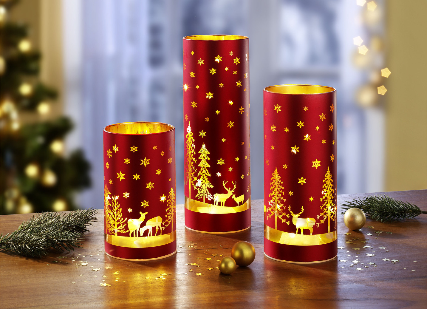 Windlicht 3er-Set aus Glas, Rot Windlicht 3er-Set aus Glas, Rot von BADER