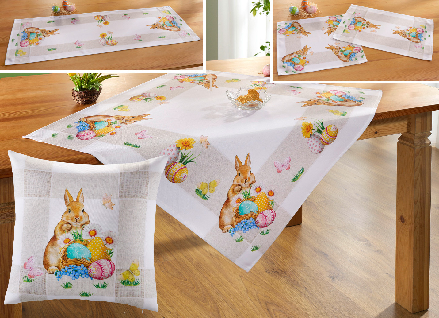 Zauberhafte Tischdecke mit niedlichen Ostermotiven, Größe 300 (2 Deckchen, 30x 30 cm), Bunt von BADER