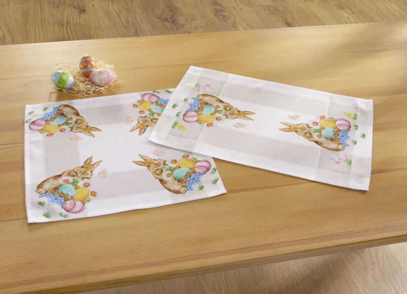 Zauberhafte Tischdecke mit niedlichen Ostermotiven, Größe 301 (2 Deckchen, 40x 40 cm), Bunt von BADER