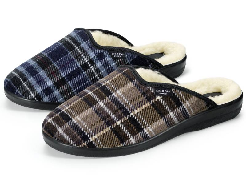 Zweierpack, gefütterte Herren-Hausschuhe, mit Wolle, 1Xbraun,1Xblau, Größe 41 von BADER