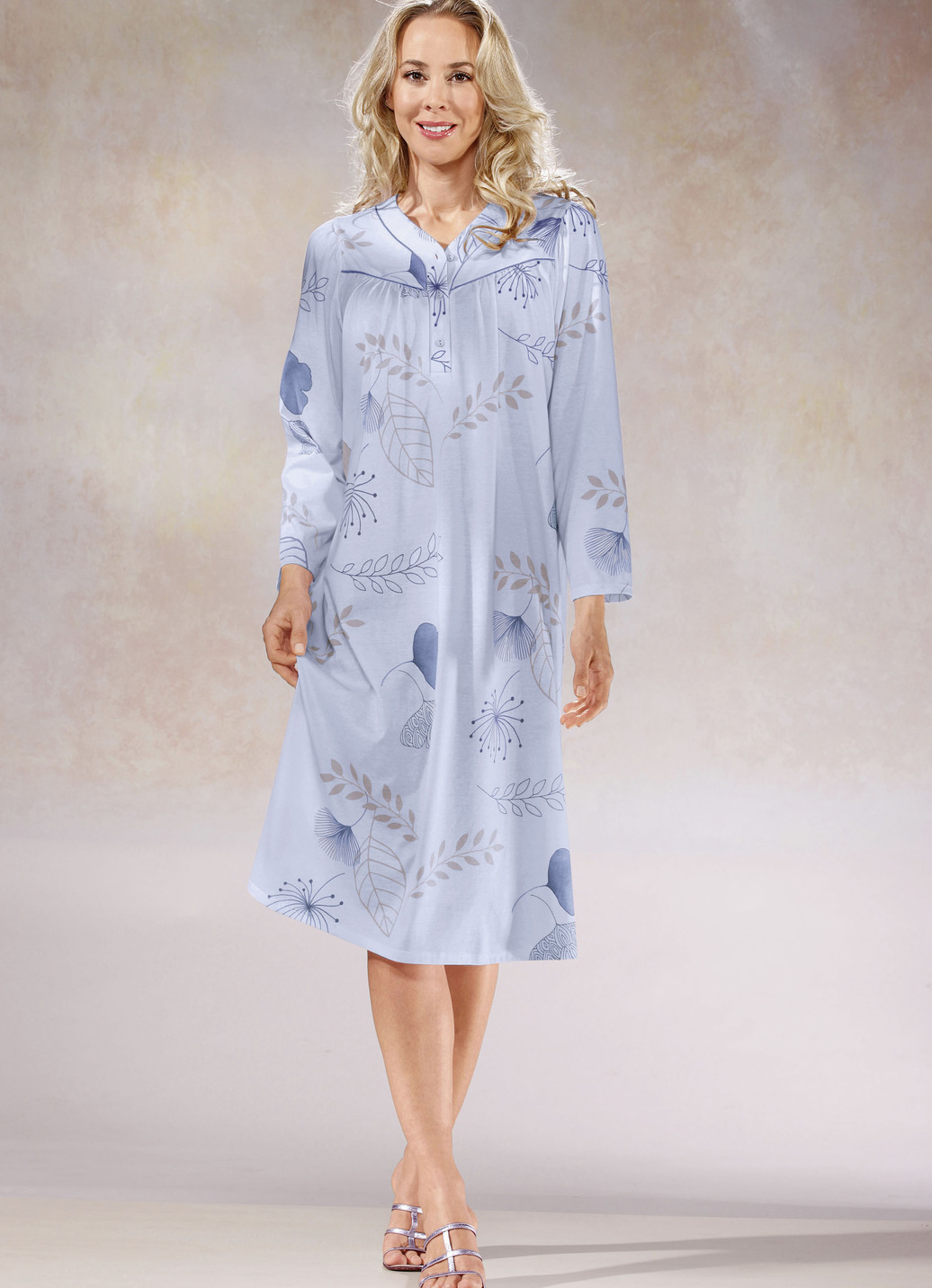 Moomaya Langarm Nachthemd Für Damen Lace Ausschnitt Nachtwäsche-FL-40F