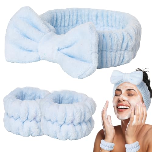 BADGIRRL 3-teiliges blaues Spa-Stirnbänder und Handgelenk-Set für Damen und Mädchen, Gesichtsreinigung, Stirnband, Armband-Set, weiche Gesichts-Spa-Haarwickel, Make-up, Hautpflege, Bade-Stirnbänder BADGIRRL 3-teiliges blaues Spa-Stirnbänder und Handgelenk-Set für Damen und Mädchen, Gesichtsreinigung, Stirnband, Armband-Set, weiche Gesichts-Spa-Haarwickel, Make-up, Hautpflege, Bade-Stirnbänder von BADGIRRL