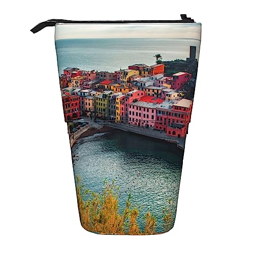 Aerial View of Vernazza Bedrucktes Federmäppchen Stifteetui Stifttasche Teleskoptasche Stehender Stifthalter Make-up-Tasche Kosmetik Organizer Tasche Box Unisex, Schwarz , Einheitsgröße von BAFAFA