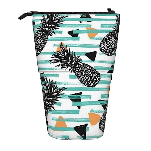 Ananas Bedrucktes Federmäppchen Stifteetui Teleskoptasche Tasche Stehender Bleistifthalter Make-up-Tasche Kosmetik Organizer Tasche Box Unisex, Schwarz , Einheitsgröße von BAFAFA