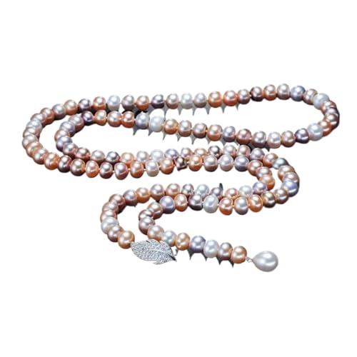 BAFAFA 925 Silber Perlenkette, natürliche Süßwasserperle lange Halskette Schmuck for Frau Charm Zubehör Halskette (Color : Multi color) von BAFAFA