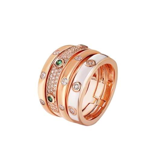 BAFAFA 925 Sterling Silber Mode Neue Stil Multi-Linie Zirkonium Grün Emaille Ring frauen Party Persönlichkeit Schmuck (Color : Rose Gold, Size : 7) von BAFAFA