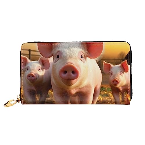 BAFAFA Animal Pig bedruckte Ledergeldbörse für Damen, mit Reißverschluss, Handgelenktasche, Kartenhalter, Handy-Clutch, schwarz, Einheitsgröße, klassisch, Schwarz , Einheitsgröße, Klassisch von BAFAFA