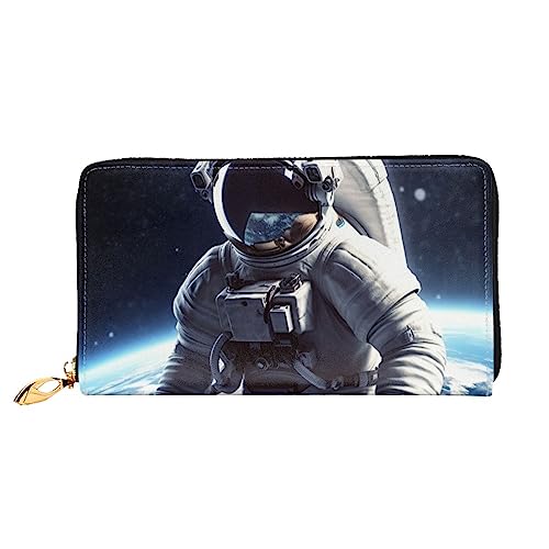 BAFAFA Astronaut bedruckte Ledergeldbörse für Damen, Geldbörse, Reißverschluss, Handgelenktasche, Kartenhalter, Handy-Clutch, schwarz, Einheitsgröße, klassisch, Schwarz , Einheitsgröße, Klassisch von BAFAFA