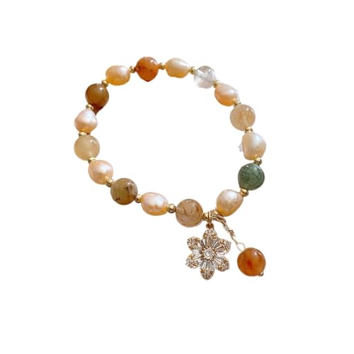 BAFAFA Barocke Süßwasserperle und bunte natürliche Kristall-Sonnenblume, 14 Karat Gold gefüllt, weibliches Armband, Schmuck for Frauen von BAFAFA