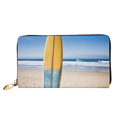 BAFAFA Beach Surfboard bedruckte Ledergeldbörse Damen Geldbörse Reißverschluss Geldbörse Handgelenktasche Kartenhalter Damen Handy Clutch, Schwarz, Einheitsgröße, klassisch, Schwarz , Einheitsgröße, von BAFAFA