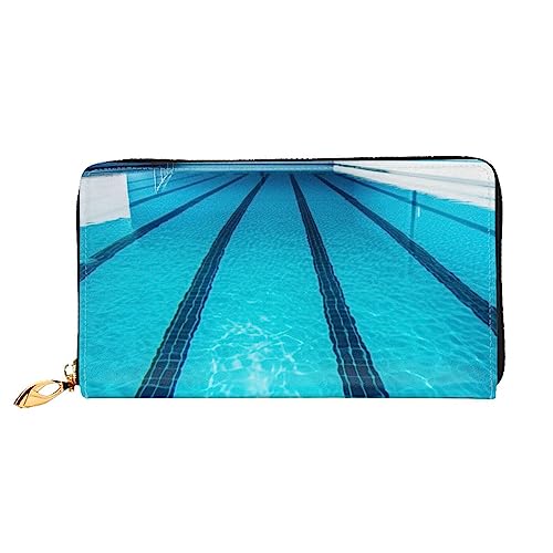 BAFAFA Blaue Schwimmbad-bedruckte Ledergeldbörse Damengeldbörse mit Reißverschluss, Handgelenk-Geldbörse, Kartenhalter, Handy-Clutch, schwarz, Einheitsgröße, klassisch, Schwarz , Einheitsgröße, von BAFAFA