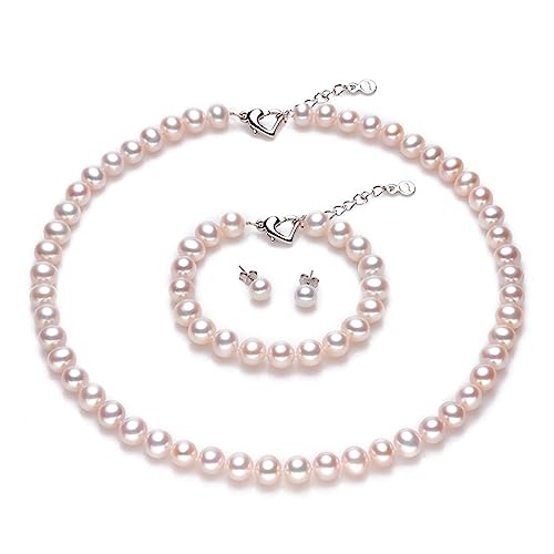BAFAFA Brautschmuck-Sets, Naturperlen-Schmuck-Set, Brautjungfern, Zuchtperlen-Halsketten-Schmuck-Sets (Color : 9 to 10mm pearl set) von BAFAFA