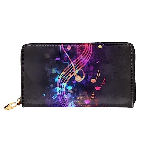 BAFAFA Bunte Galaxie-Musiknoten-bedruckte Ledergeldbörse für Damen, Geldbörse, Reißverschluss, Handgelenktasche, Kartenhalter, Handy-Clutch, schwarz, Einheitsgröße, klassisch, Schwarz , Einheitsgröße, von BAFAFA